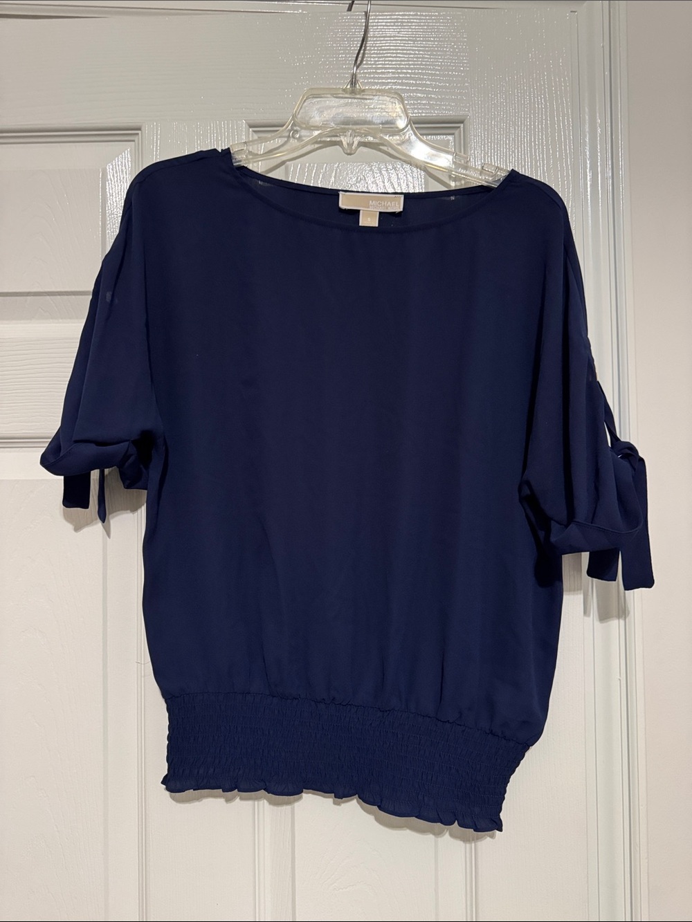 Navy Boatneck Tie-Sleeve Blouse - Unbranded